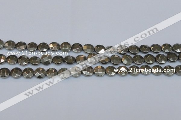 CPY627 15.5 inches 12mm faceted coin pyrite gemstone beads