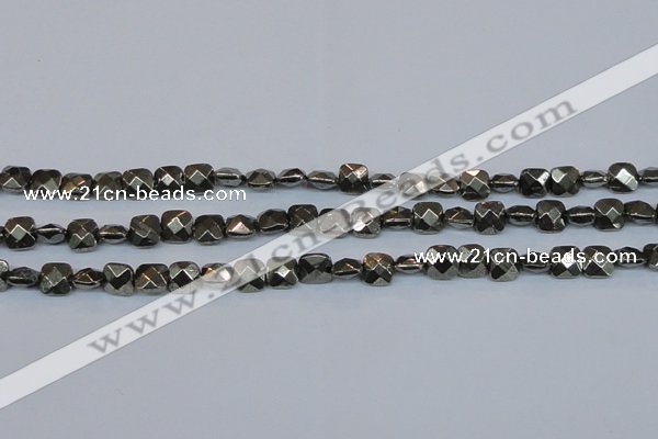 CPY635 15.5 inches 8*8mm faceted square pyrite gemstone beads