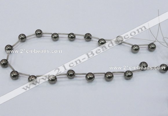 CPY665 Top drilled 10mm round pyrite gemstone beads wholesale