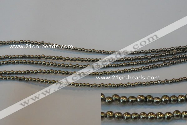 CPY70 15.5 inches 2mm round pyrite gemstone beads wholesale