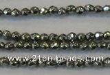 CPY72 15.5 inches 2mm faceted round pyrite gemstone beads wholesale