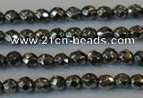 CPY73 15.5 inches 3mm faceted round pyrite gemstone beads wholesale