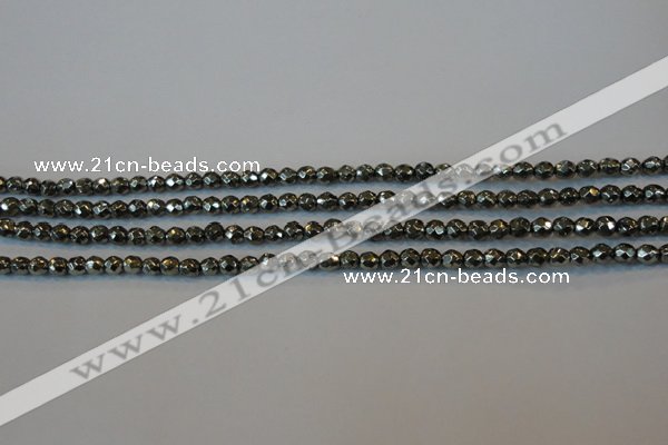 CPY73 15.5 inches 3mm faceted round pyrite gemstone beads wholesale