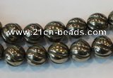 CPY75 15.5 inches 10mm carved round pyrite gemstone beads wholesale