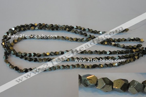 CPY76 15.5 inches 5-6mm faceted nuggets pyrite gemstone beads