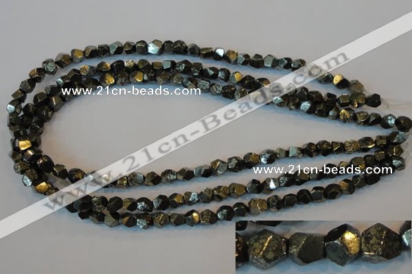 CPY77 15.5 inches 7-8mm faceted nuggets pyrite gemstone beads