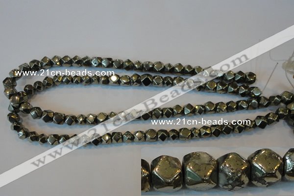 CPY78 15.5 inches 8-9mm faceted nuggets pyrite gemstone beads