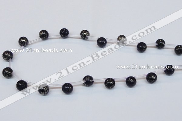 CPY785 Top drilled 10mm round pyrite gemstone beads wholesale