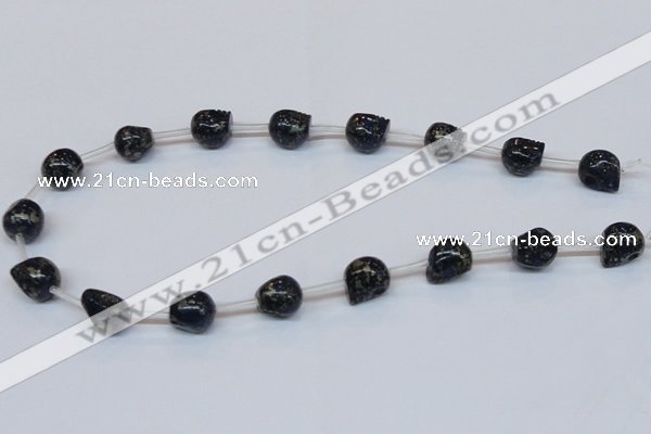 CPY788 Top drilled 10mm carved skull pyrite gemstone beads