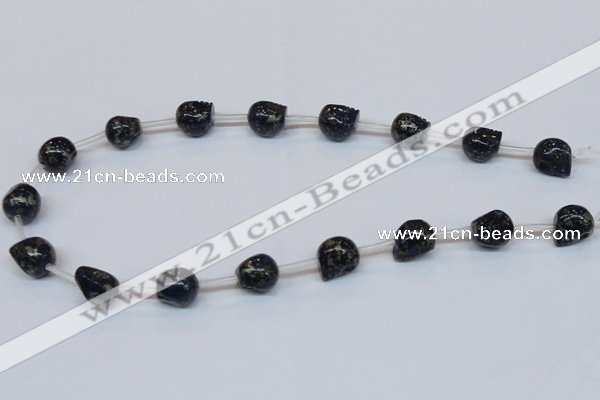 CPY789 Top drilled 12mm carved skull pyrite gemstone beads