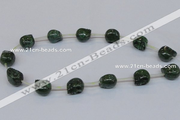 CPY796 Top drilled 14mm carved skull pyrite gemstone beads