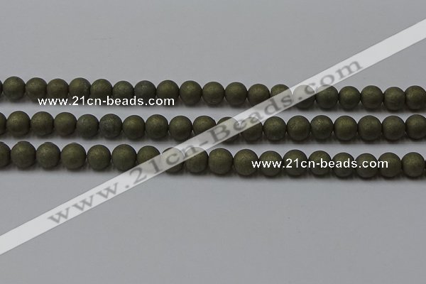 CPY814 15.5 inches 6mm round matte pyrite beads wholesale