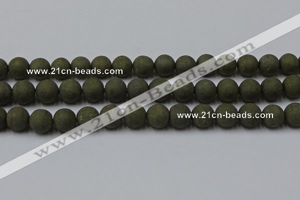 CPY817 15.5 inches 12mm round matte pyrite beads wholesale