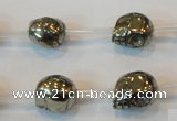 CPY85 15.5 inches 12mm carved skull pyrite gemstone beads wholesale