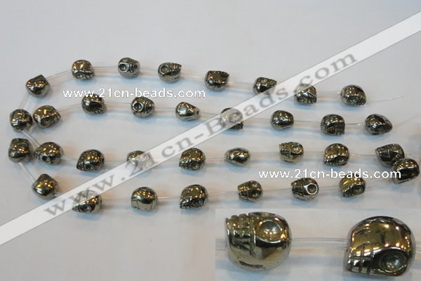 CPY85 15.5 inches 12mm carved skull pyrite gemstone beads wholesale