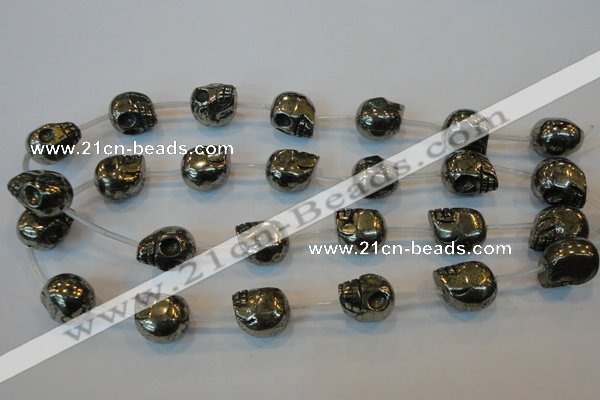 CPY88 15.5 inches 16mm carved skull pyrite gemstone beads wholesale