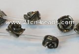 CPY91 15.5 inches 10mm carved rose pyrite gemstone beads wholesale