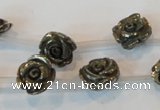 CPY92 15.5 inches 12mm carved rose pyrite gemstone beads wholesale