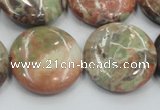 CRA12 15.5 inches 25mm flat round natural rainforest agate beads