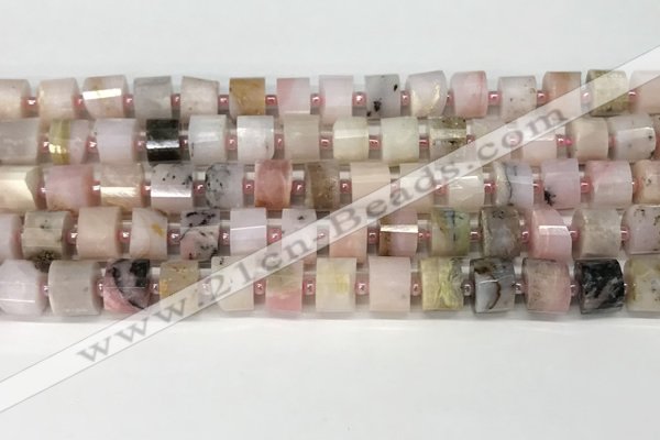 CRB1066 15.5 inches 7*9mm - 8*10mm faceted tyre natural pink opal beads