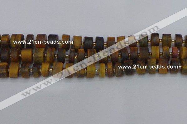 CRB1256 15.5 inches 8*16mm tyre matte yellow tiger eye beads