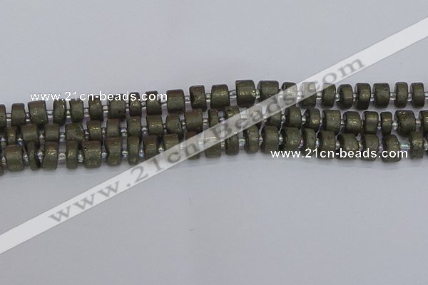 CRB1260 15.5 inches 6*10mm tyre matte pyrite gemstone beads