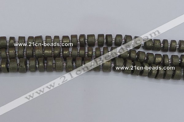 CRB1261 15.5 inches 6*12mm tyre matte pyrite gemstone beads