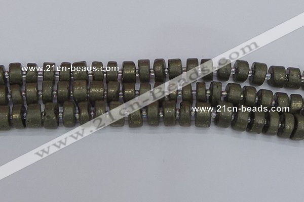 CRB1262 15.5 inches 7*14mm tyre matte pyrite gemstone beads