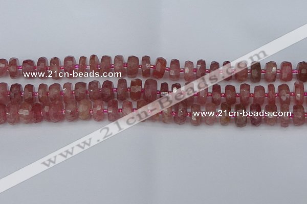 CRB1341 15.5 inches 6*10mm faceted rondelle strawberry quartz beads