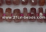 CRB1342 15.5 inches 6*12mm faceted rondelle strawberry quartz beads