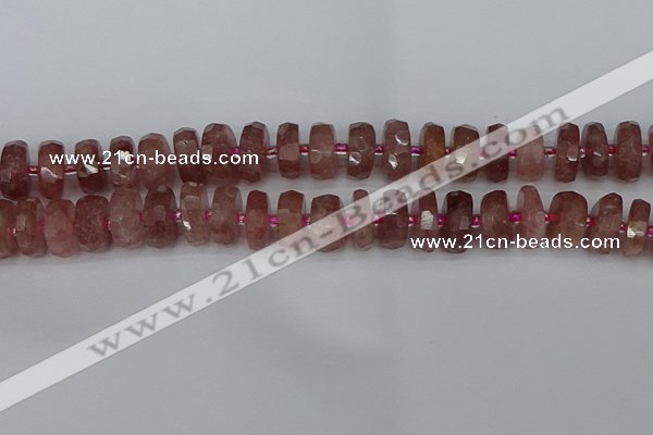 CRB1343 15.5 inches 7*14mm faceted rondelle strawberry quartz beads