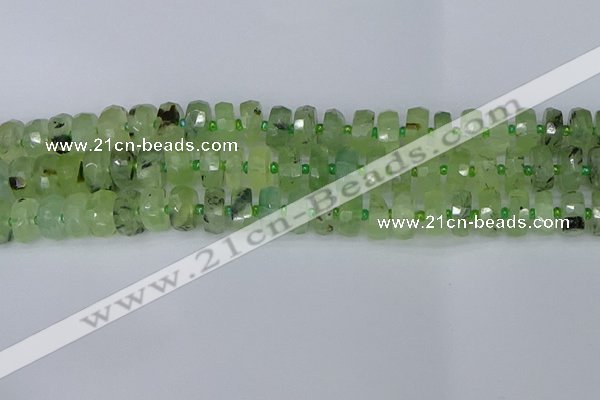 CRB1351 15.5 inches 6*10mm faceted rondelle green rutilated quartz beads