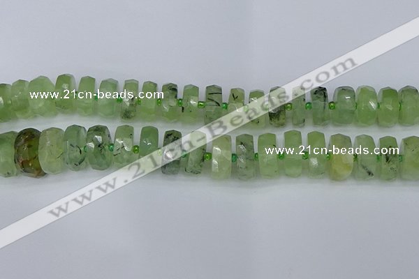 CRB1355 15.5 inches 8*18mm faceted rondelle green rutilated quartz beads