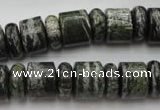 CRB136 15.5 inches 6*12mm & 10*12mm rondelle green silver line jasper beads