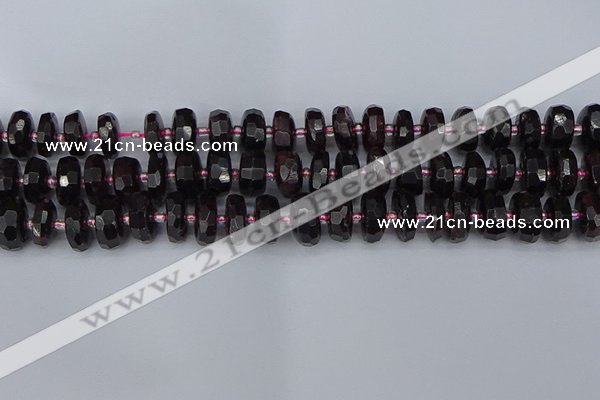 CRB1412 15.5 inches 6*12mm faceted rondelle red garnet beads