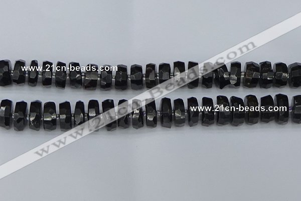 CRB1425 15.5 inches 8*18mm faceted rondelle black tourmaline beads