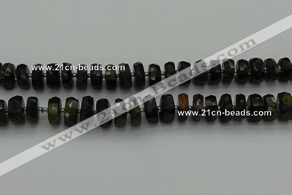 CRB1442 15.5 inches 6*12mm faceted rondelle blue tiger eye beads