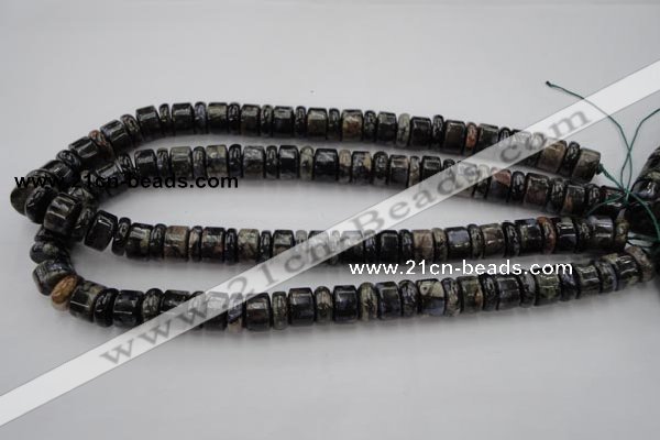 CRB146 15.5 inches 6*12mm & 10*12mm rondelle grey opal gemstone beads