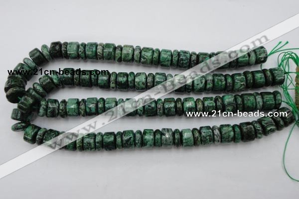 CRB162 15.5 inches 5*14mm & 10*14mm rondelle green picture jasper beads