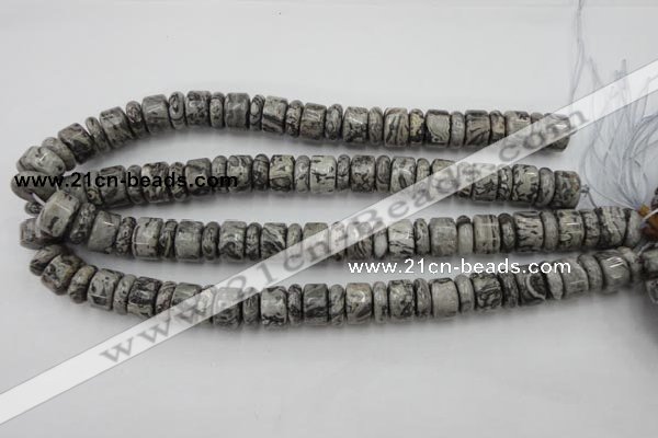 CRB163 15.5 inches 5*14mm & 10*14mm rondelle grey picture jasper beads