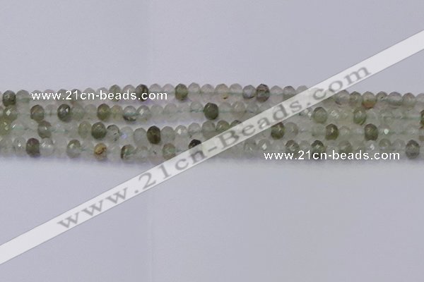 CRB1812 15.5 inches 4*6mm faceted rondelle green rutilated quartz beads