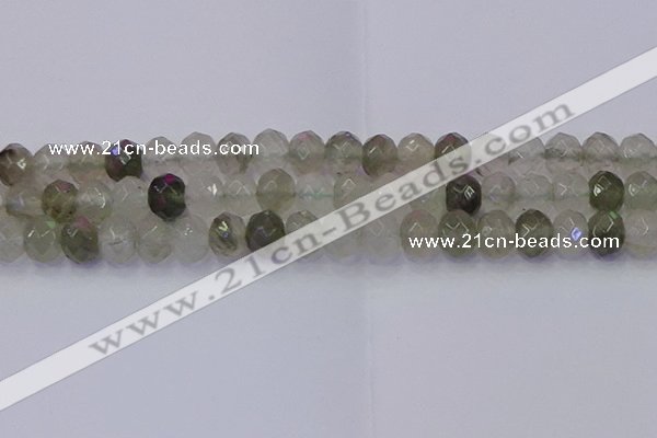 CRB1814 15.5 inches 6*10mm faceted rondelle green rutilated quartz beads