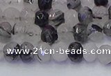 CRB1816 15.5 inches 4*6mm faceted rondelle black rutilated quartz beads