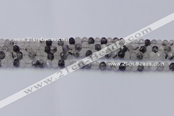 CRB1816 15.5 inches 4*6mm faceted rondelle black rutilated quartz beads