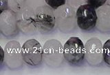 CRB1818 15.5 inches 6*10mm faceted rondelle black rutilated quartz beads