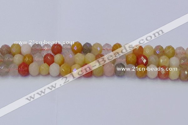 CRB1822 15.5 inches 6*10mm faceted rondelle mixed rutilated quartz beads