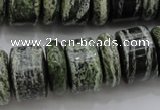 CRB195 6*18mm – 13*18mm rondelle green silver line jasper beads