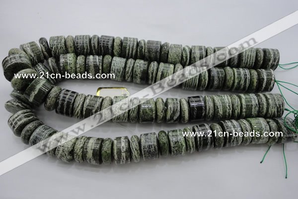 CRB195 6*18mm – 13*18mm rondelle green silver line jasper beads