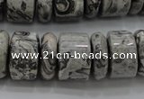 CRB196 15.5 inches 6*18mm – 13*18mm rondelle grey picture jasper beads