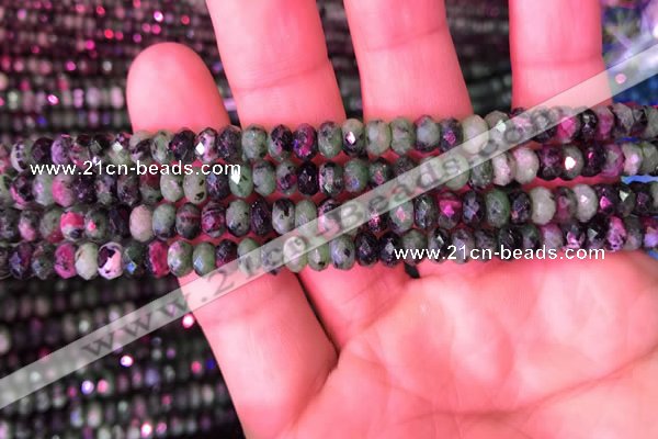 CRB1976 15.5 inches 4*6mm faceted rondelle ruby zoisite beads